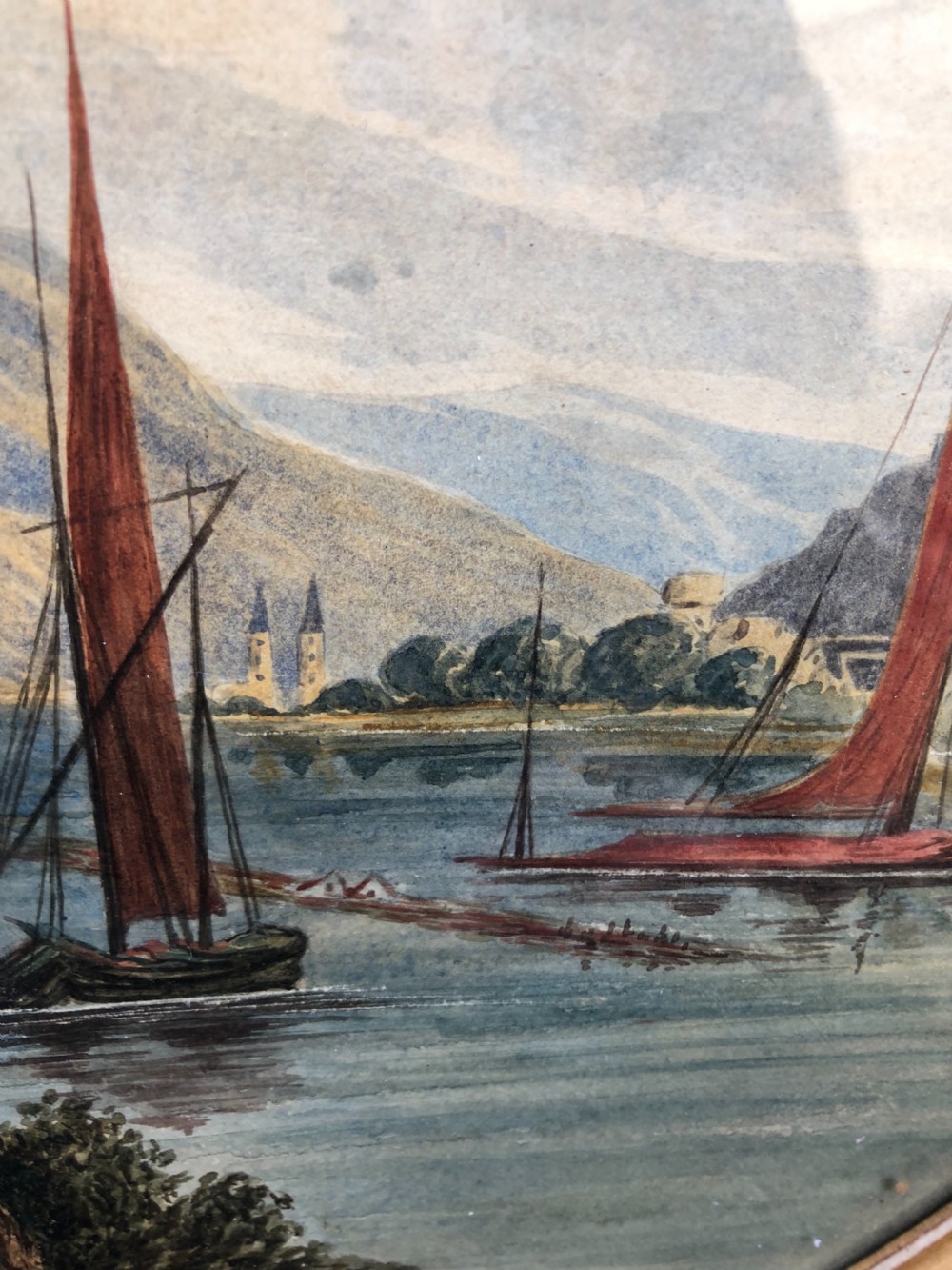 C19th polish watercolour river scene with officers  View II