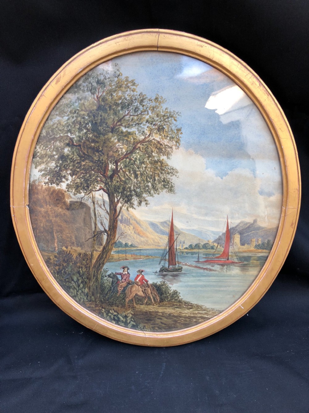 C19th polish watercolour river scene with officers  View VI