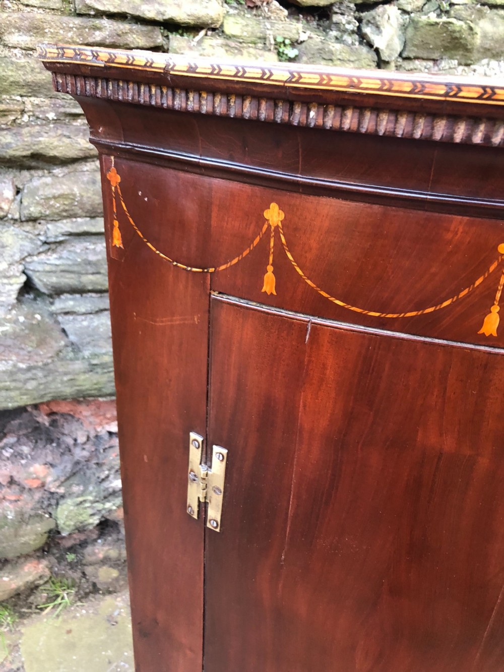 Barrel fronted Georgian inlaid corner cupboard View II