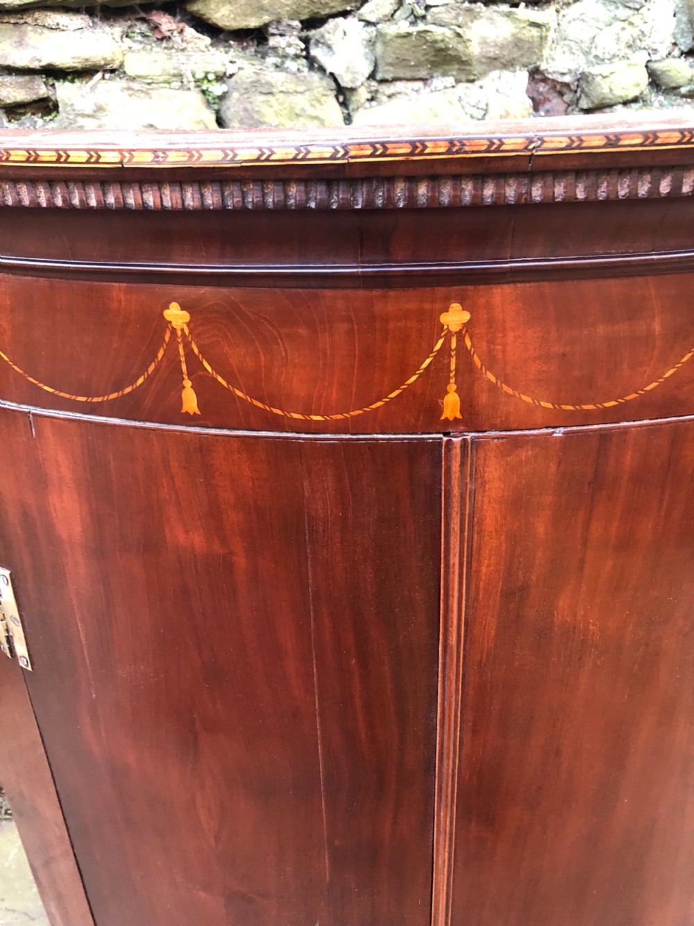 Barrel fronted Georgian inlaid corner cupboard View III
