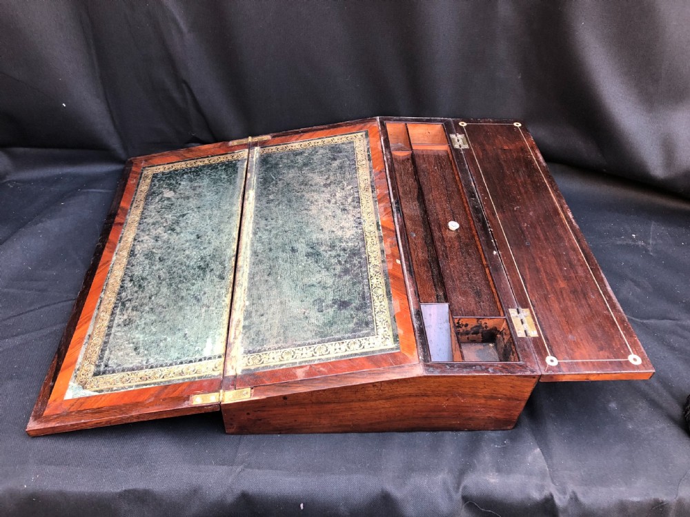 C19th rosewood writing slope inlaid with mother of pearl shell. View V