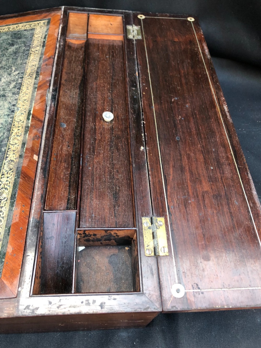 C19th rosewood writing slope inlaid with mother of pearl shell. View VI
