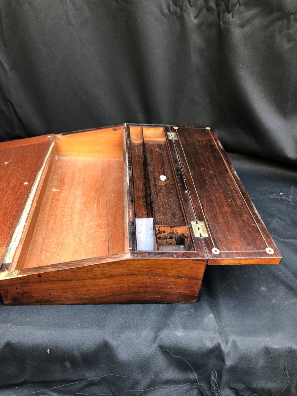 C19th rosewood writing slope inlaid with mother of pearl shell. View XIII