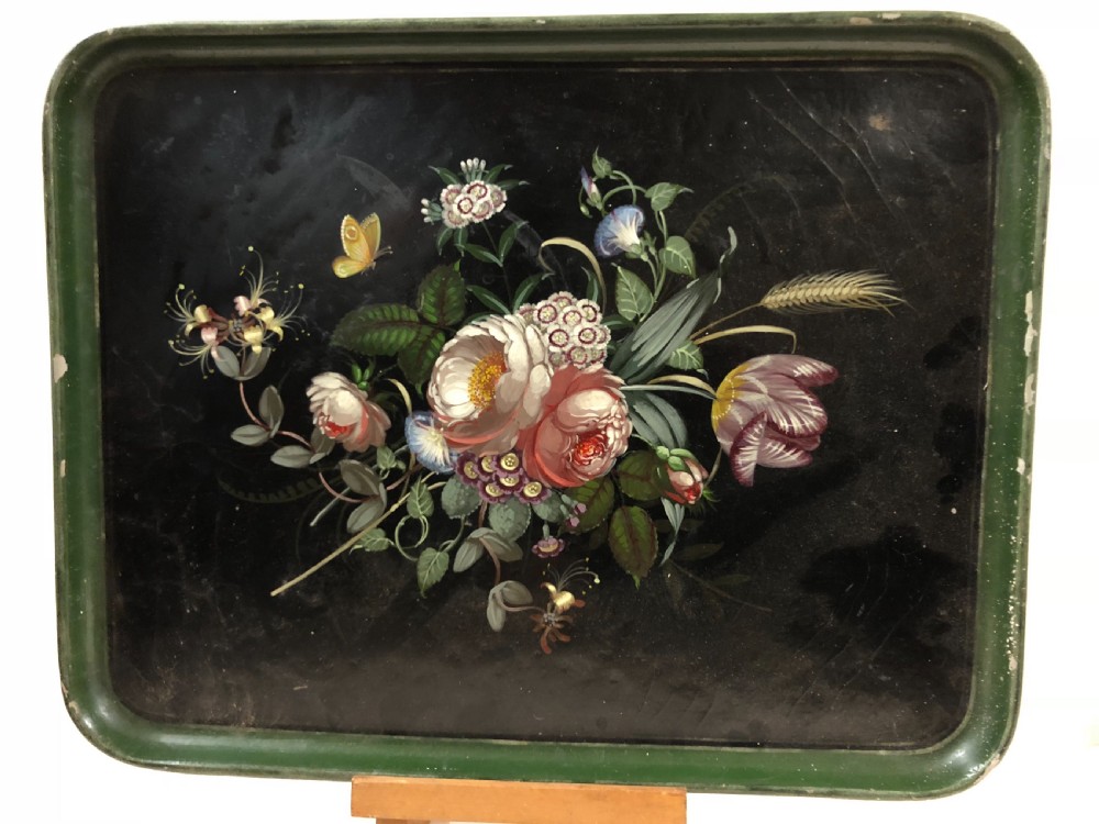 C19th painted lacquer tray 