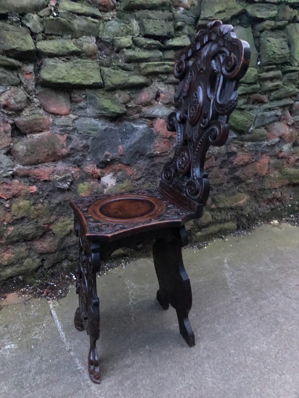 Antique Italian Carved Walnut Sgabello a Dorsale circa 1880 View III