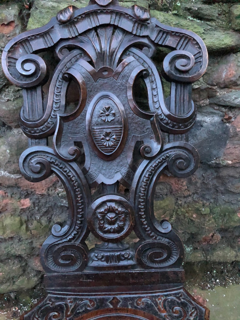 Antique Italian Carved Walnut Sgabello a Dorsale circa 1880 View IV