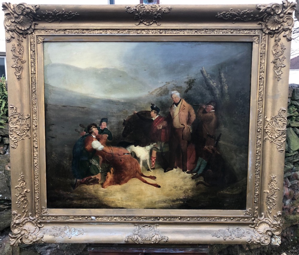 C19th oil painting on canvas of Scottish highland scene 