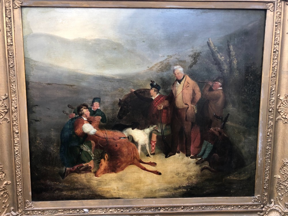 C19th oil painting on canvas of Scottish highland scene  View X