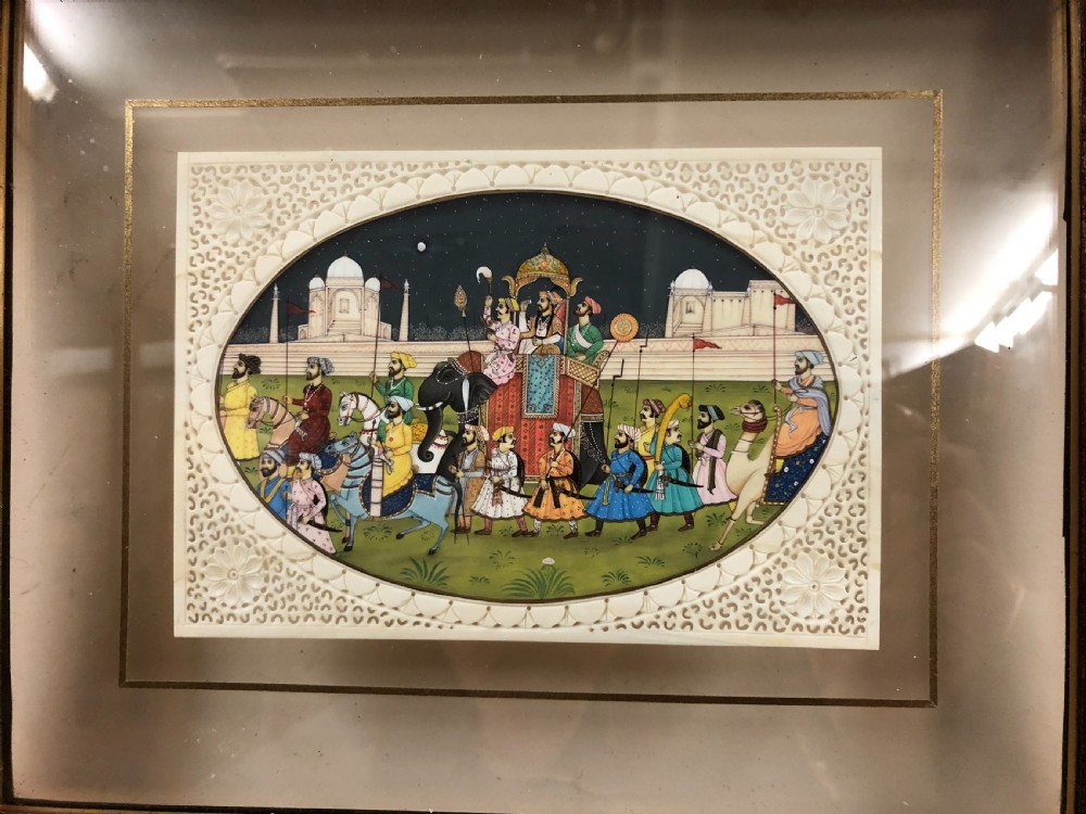 C19th A wonderful Indian miniature painting on ivory of a parade View V