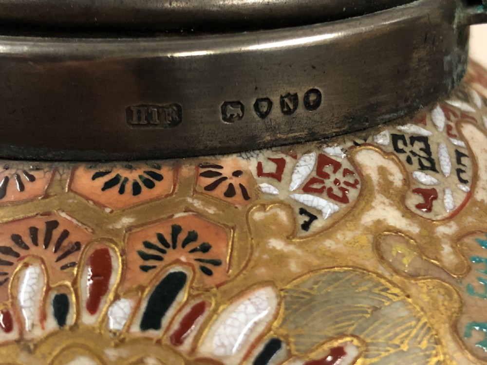 Japanese satsuma teapot with English silver HM hinge and spout C1888 View III