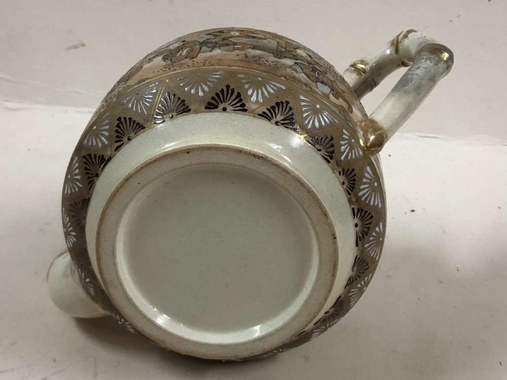 Japanese satsuma teapot with English silver HM hinge and spout C1888 View IV