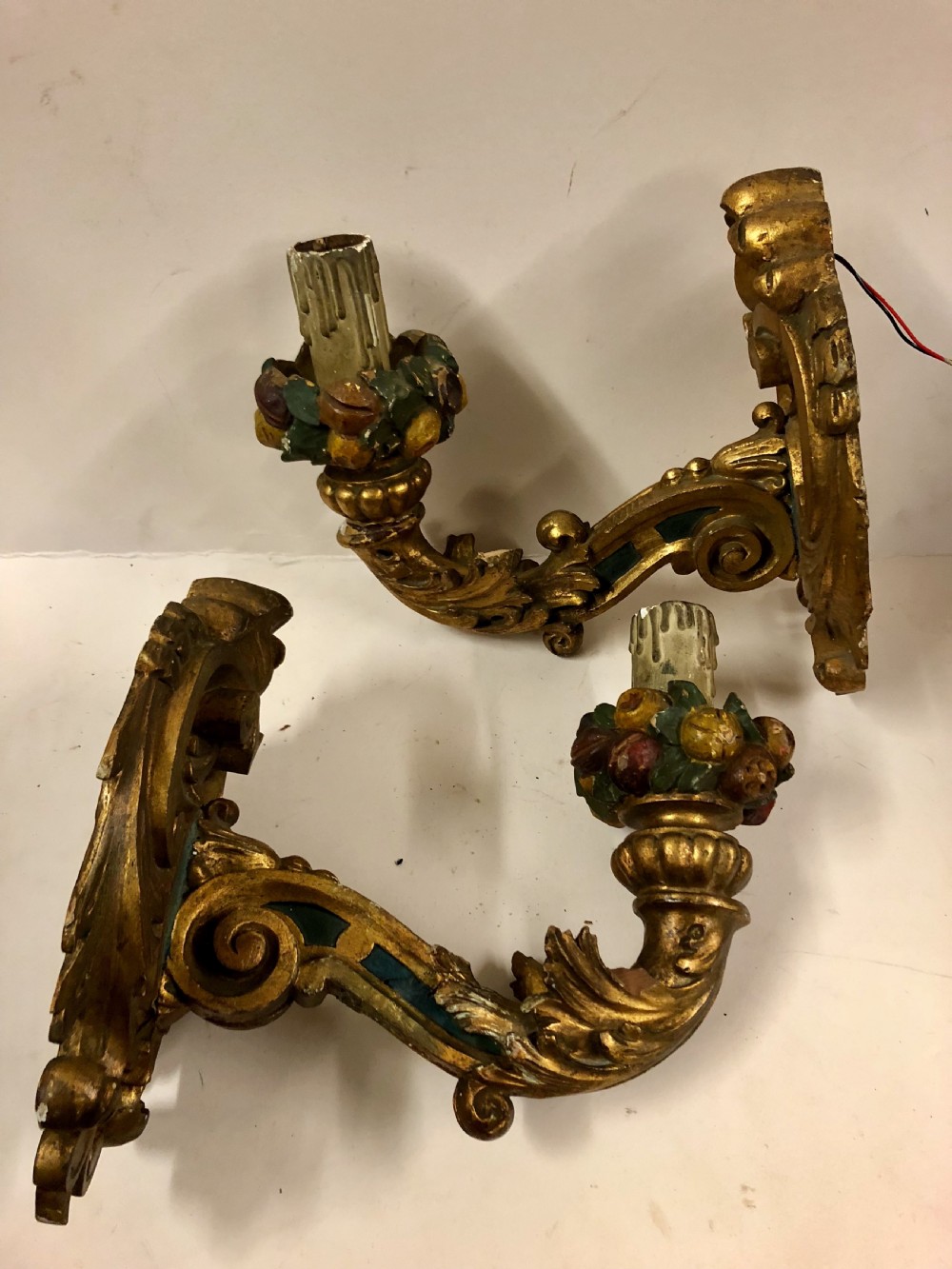 Pair of large giltwood wall bracket lights  View II