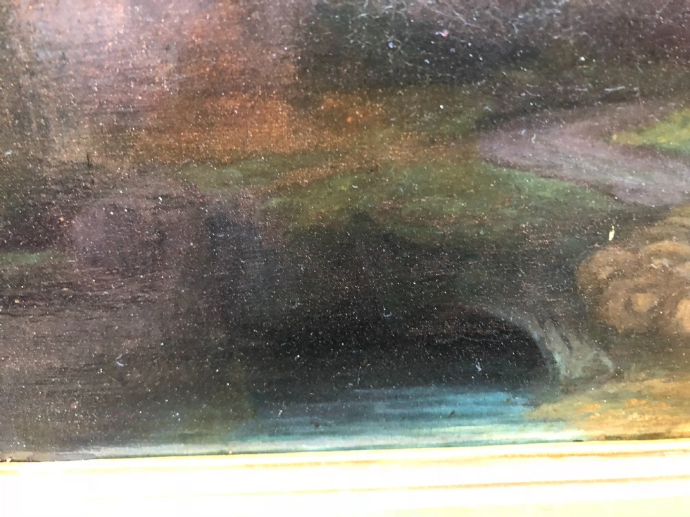 Oil painting of shepherd driving sheep at the end of the day Thos W Walton View II