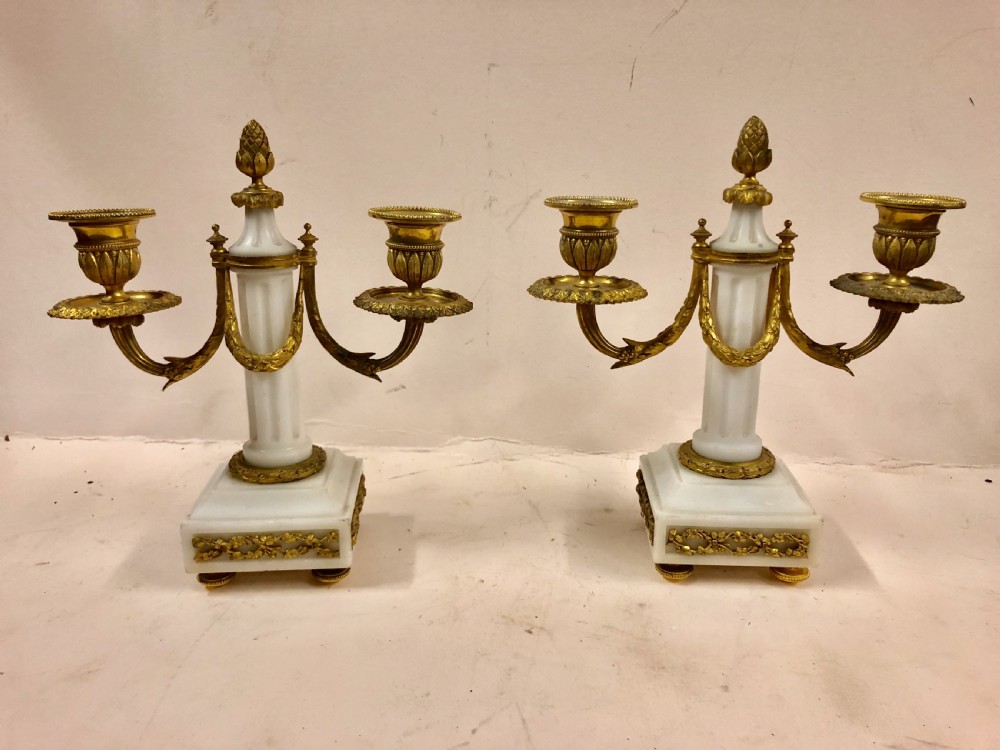 C19th pair of alabaster and ormolu empire candelabra 