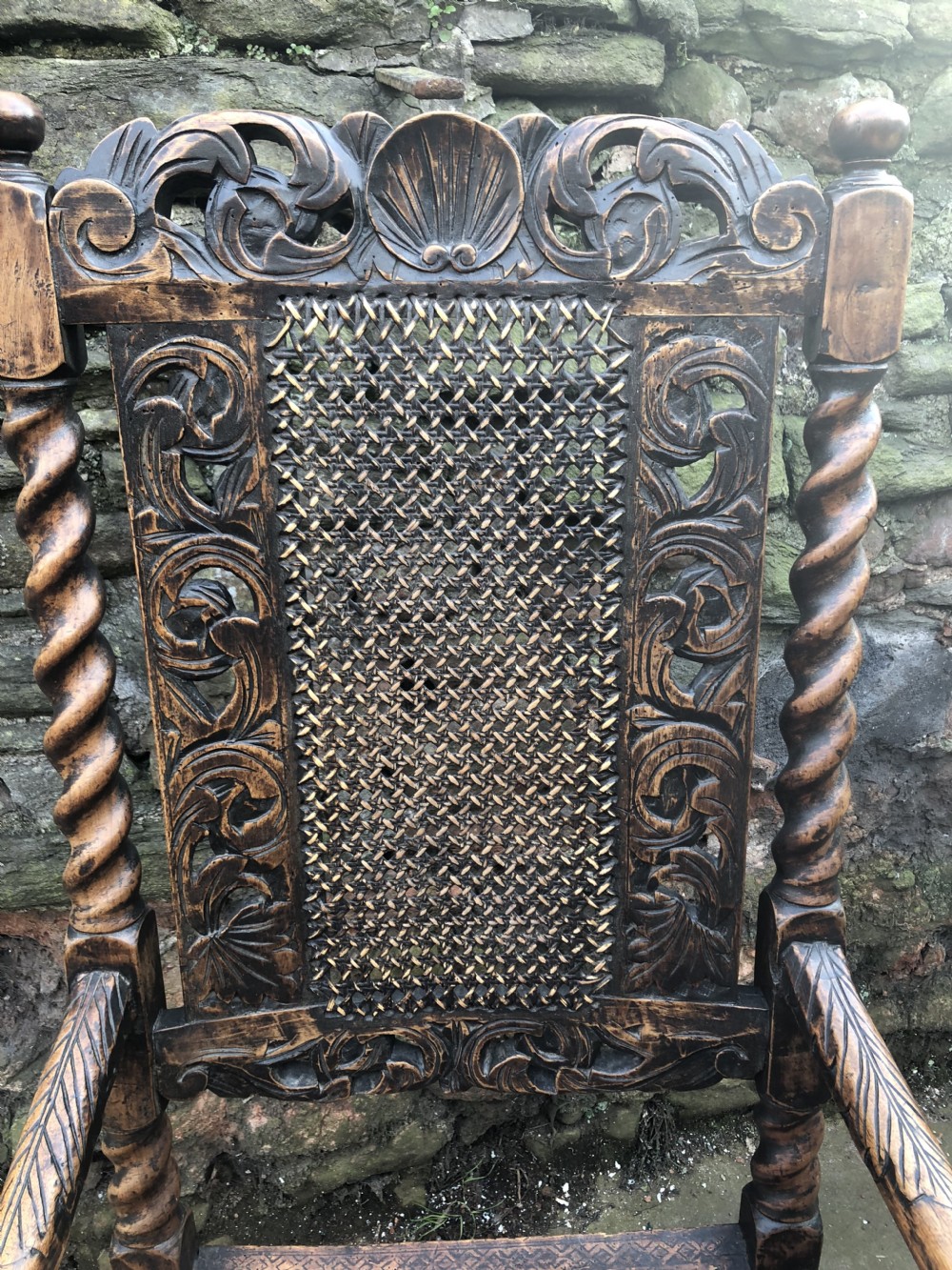 C17th Elbow chair (1680-90) caned with walnut frame View II