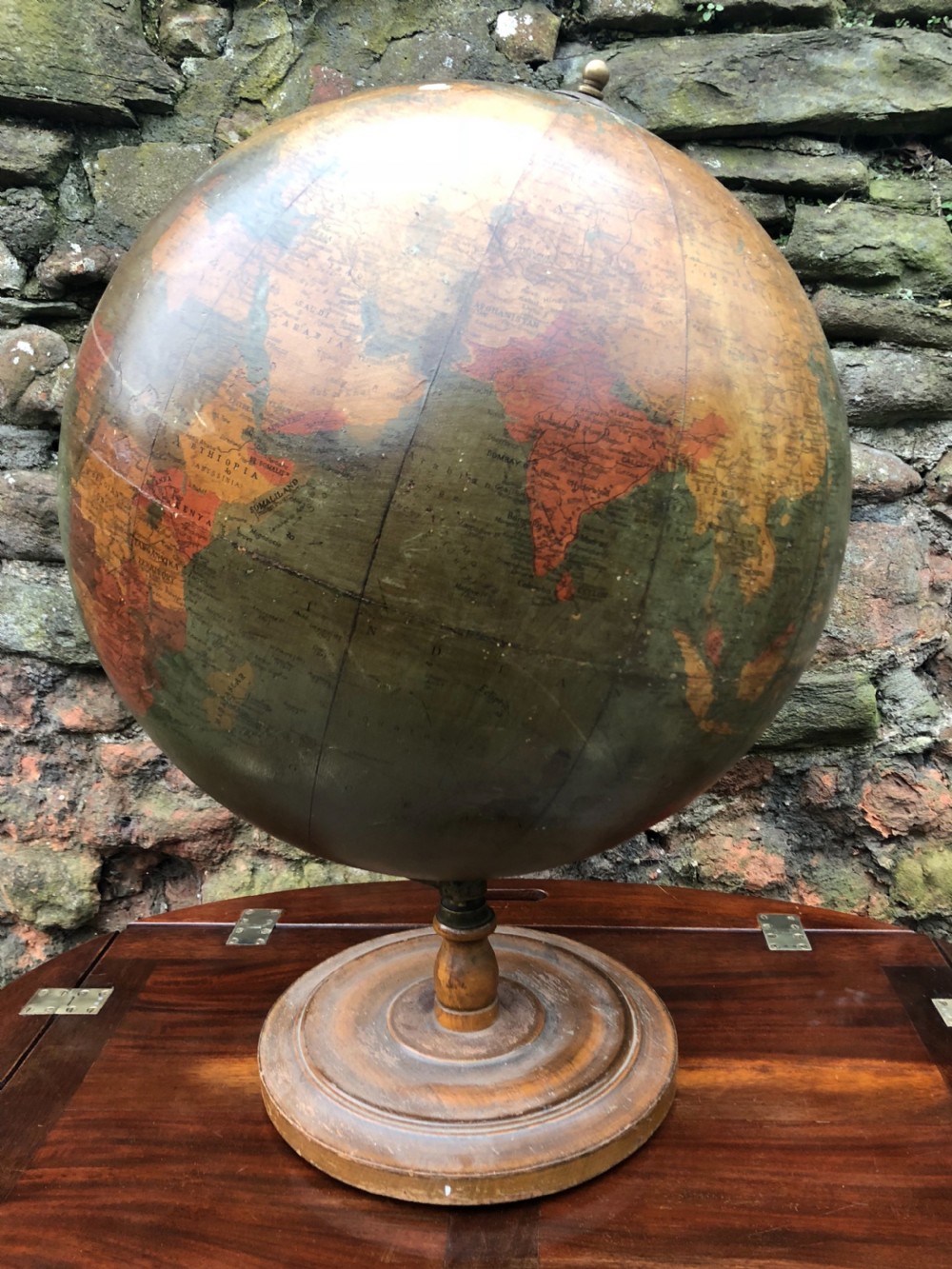 Large 20 inch Phillips atlas globe on wooden stand View II