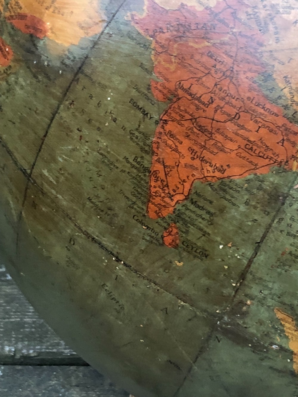 Large 20 inch Phillips atlas globe on wooden stand View VI