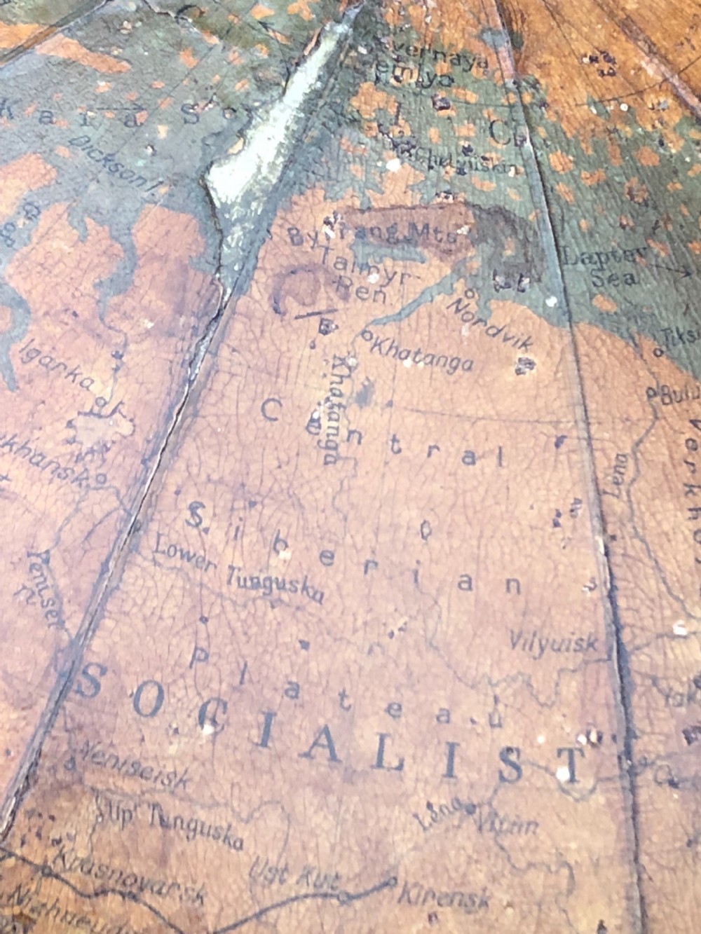 Large 20 inch Phillips atlas globe on wooden stand View VII