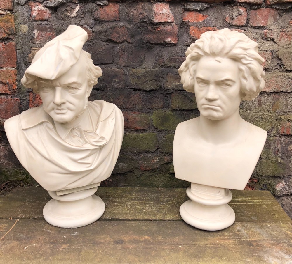 Pair of large plaster busts of Beethoven and Wagner 