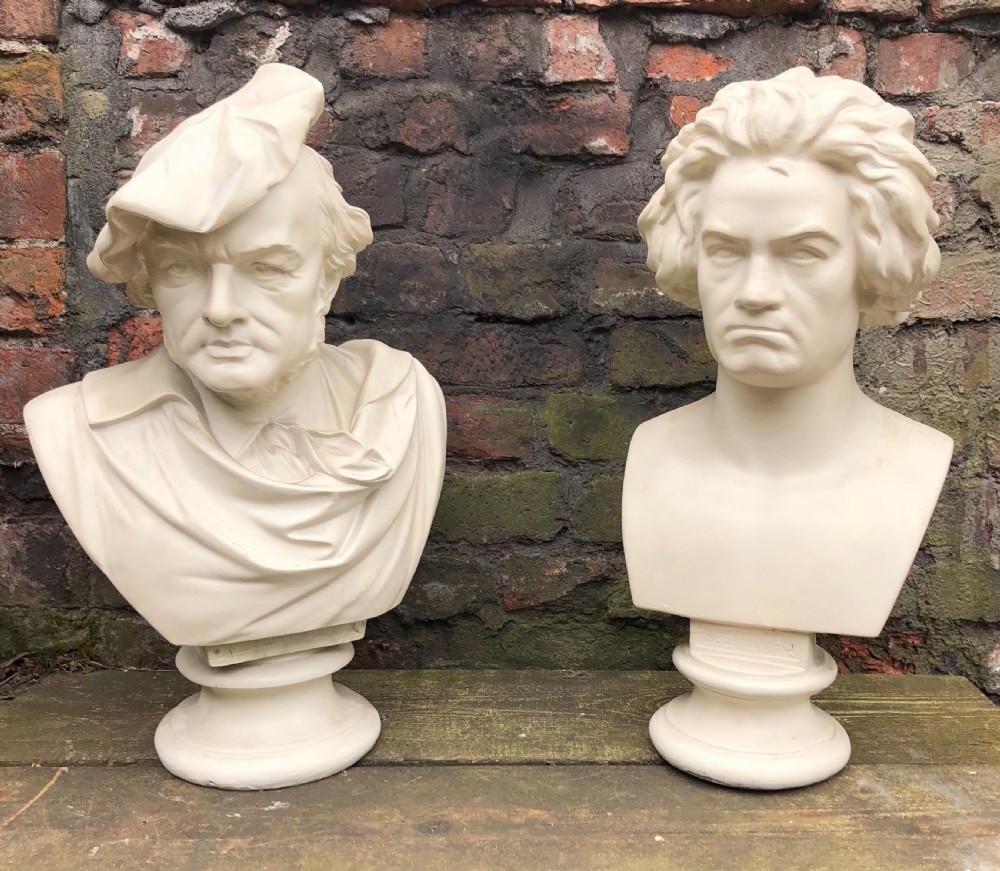 Pair of large plaster busts of Beethoven and Wagner  View II
