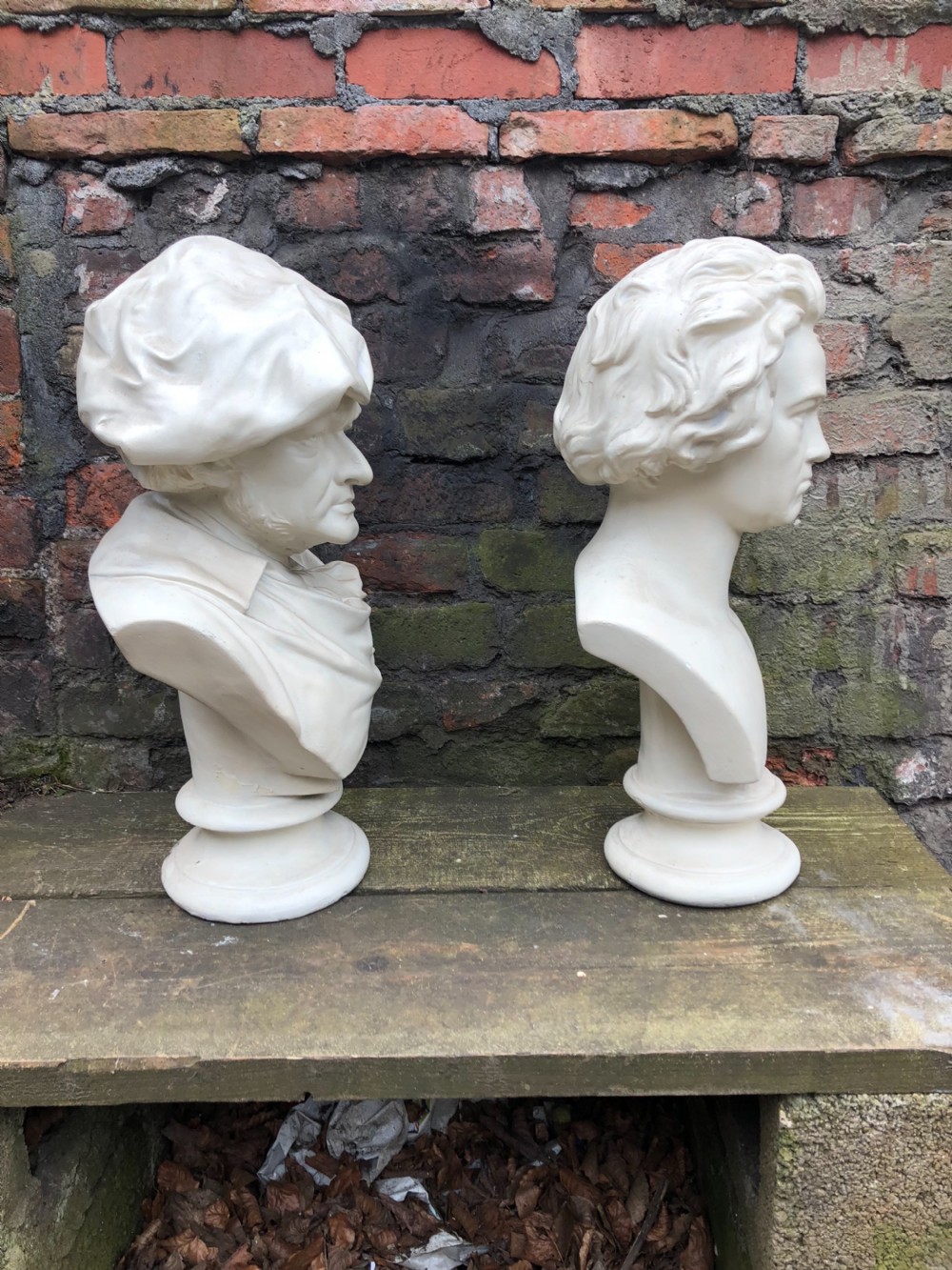 Pair of large plaster busts of Beethoven and Wagner  View III