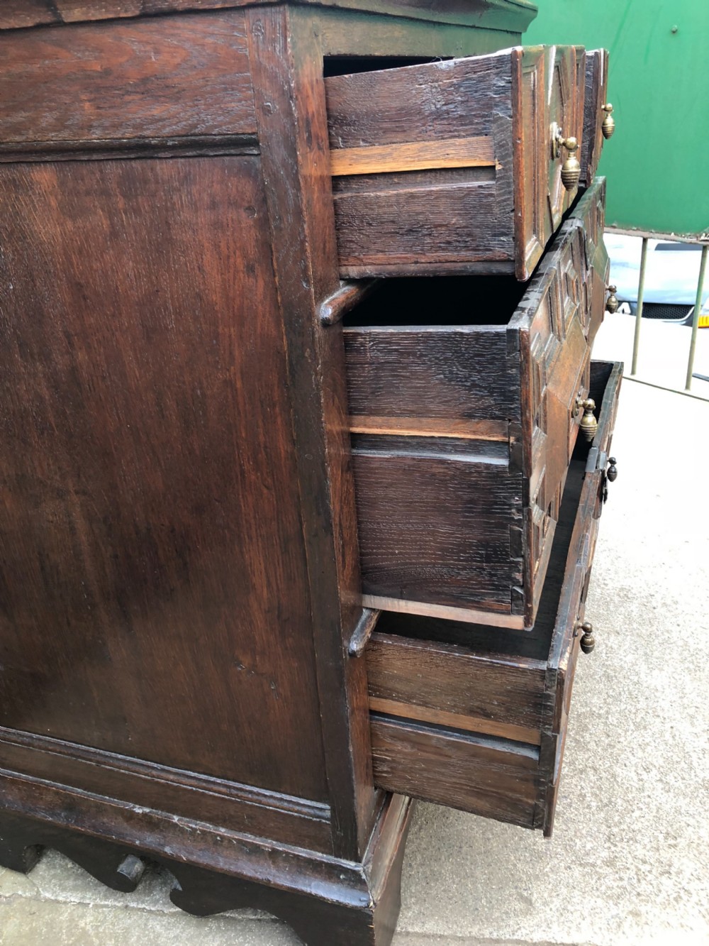 C17th oak block fronted chest of drawers View VIII