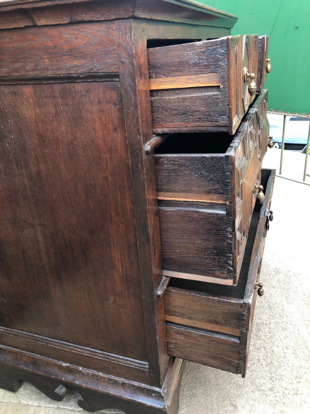 C17th oak block fronted chest of drawers View IX