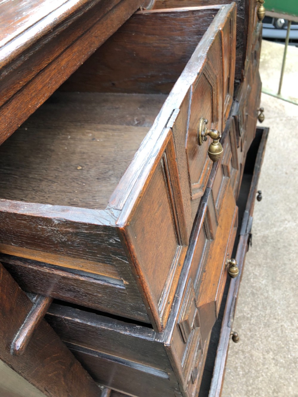 C17th oak block fronted chest of drawers View X