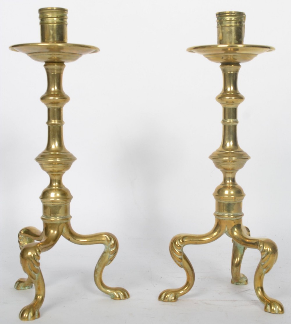 Early C19th pair of brass candlesticks 