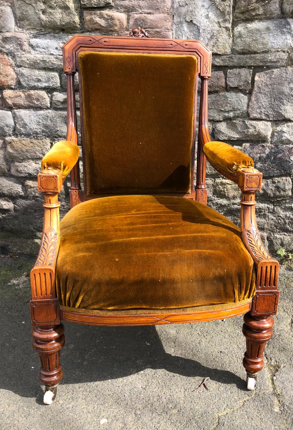 C19th walnut Show wood armchair 