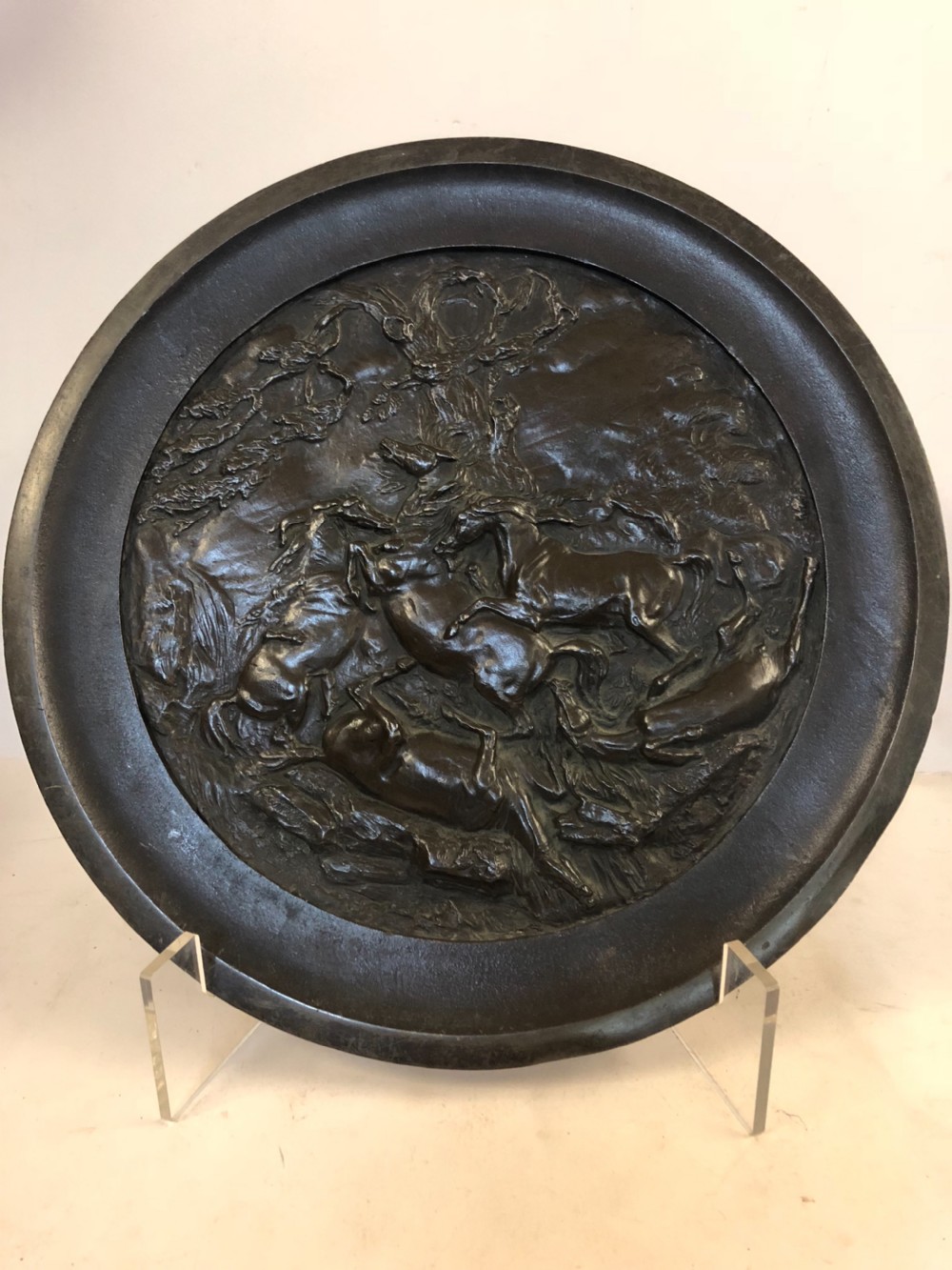 Large antique bronze circular charger View X