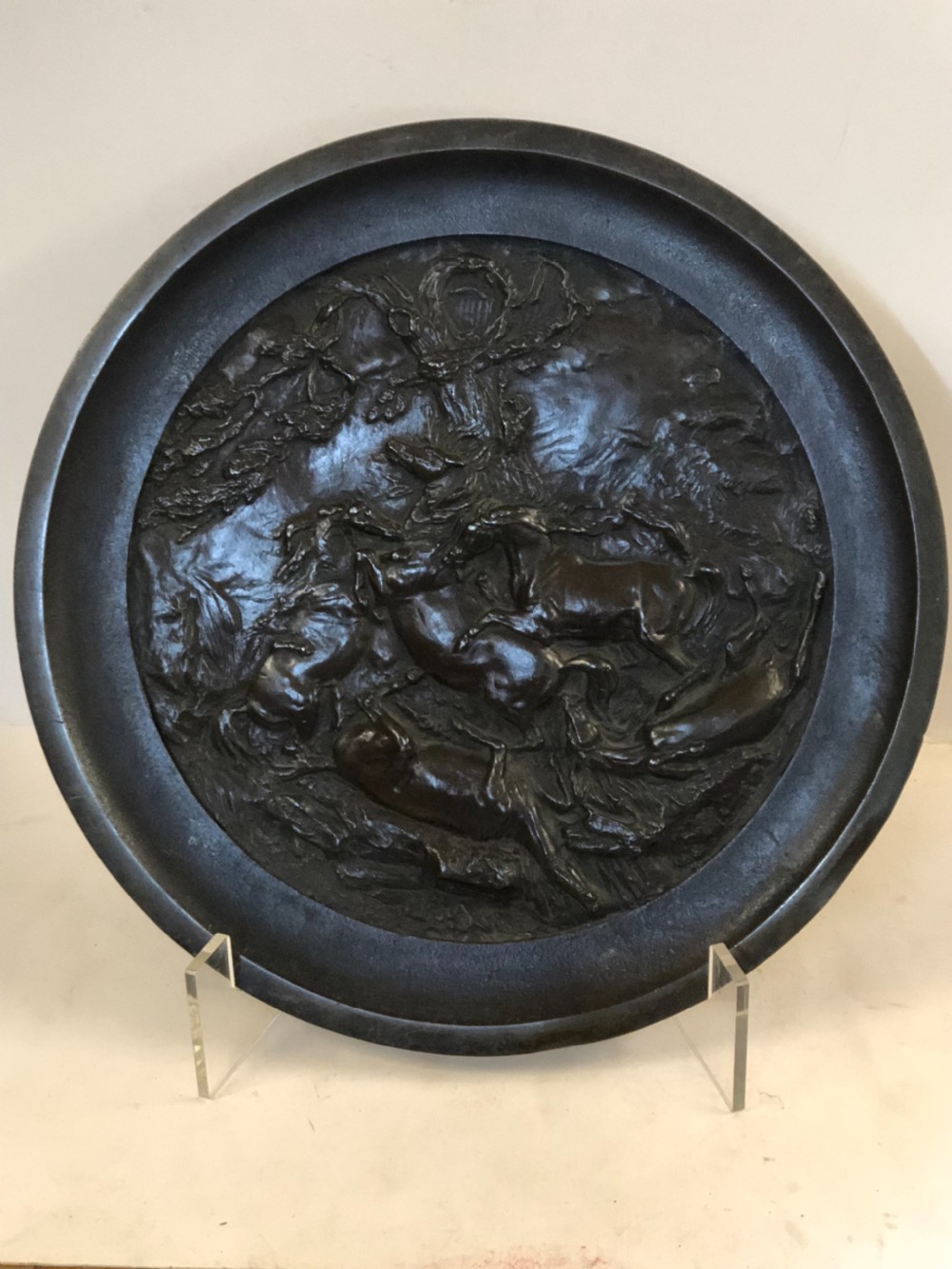 Large antique bronze circular charger View XI