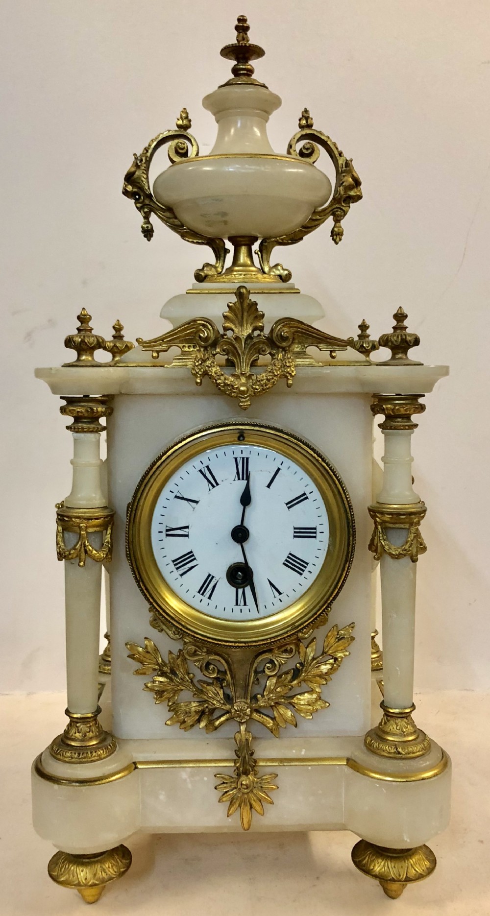 C19th french alabaster and ormolu mantle clock