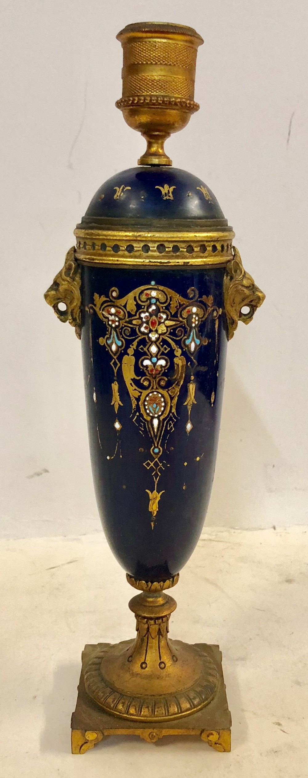 C19th ormolu mounted Sevres style porcelain candlestick