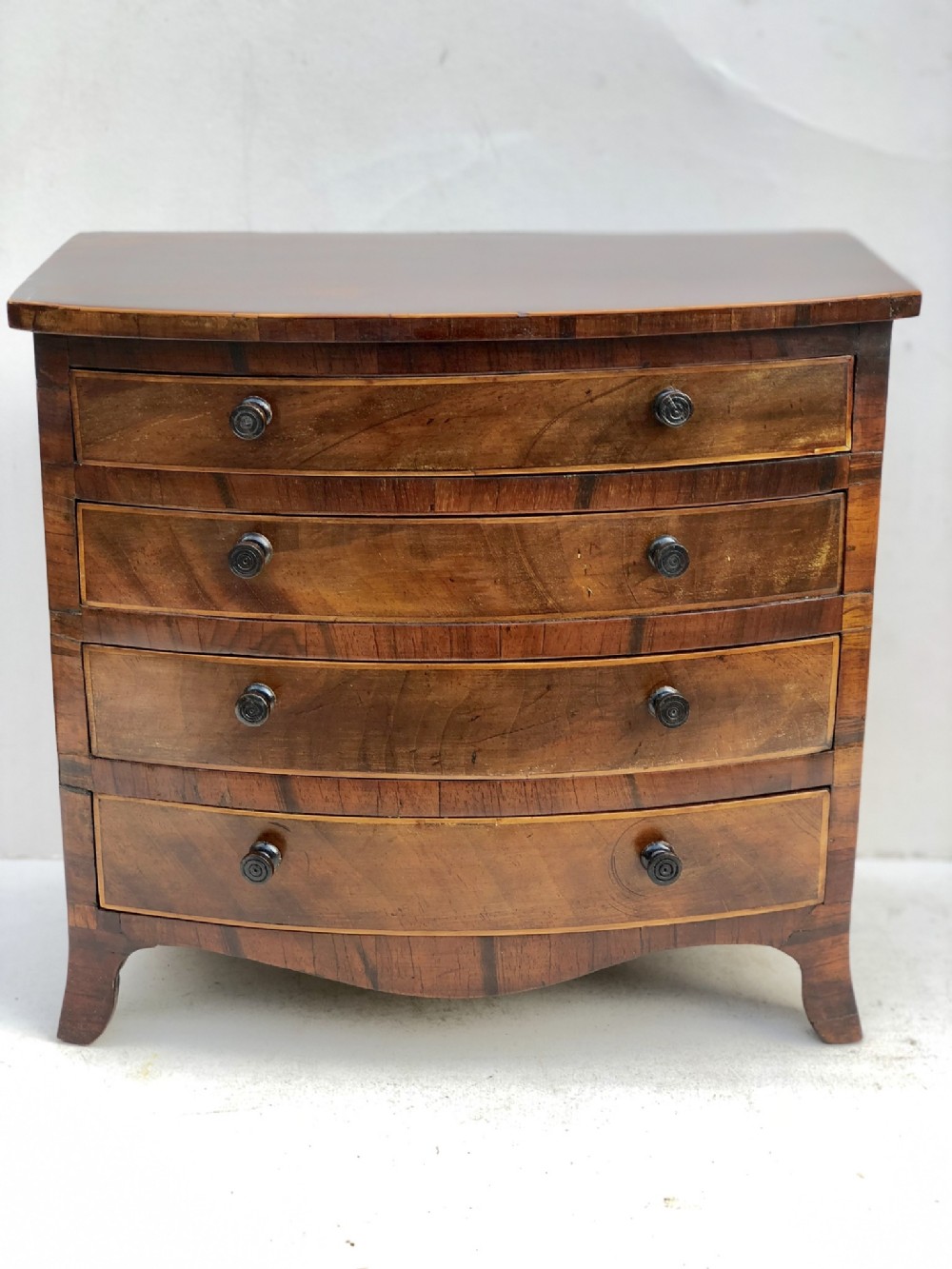 C19th miniature apprentice piece bow fronted chest of drawers