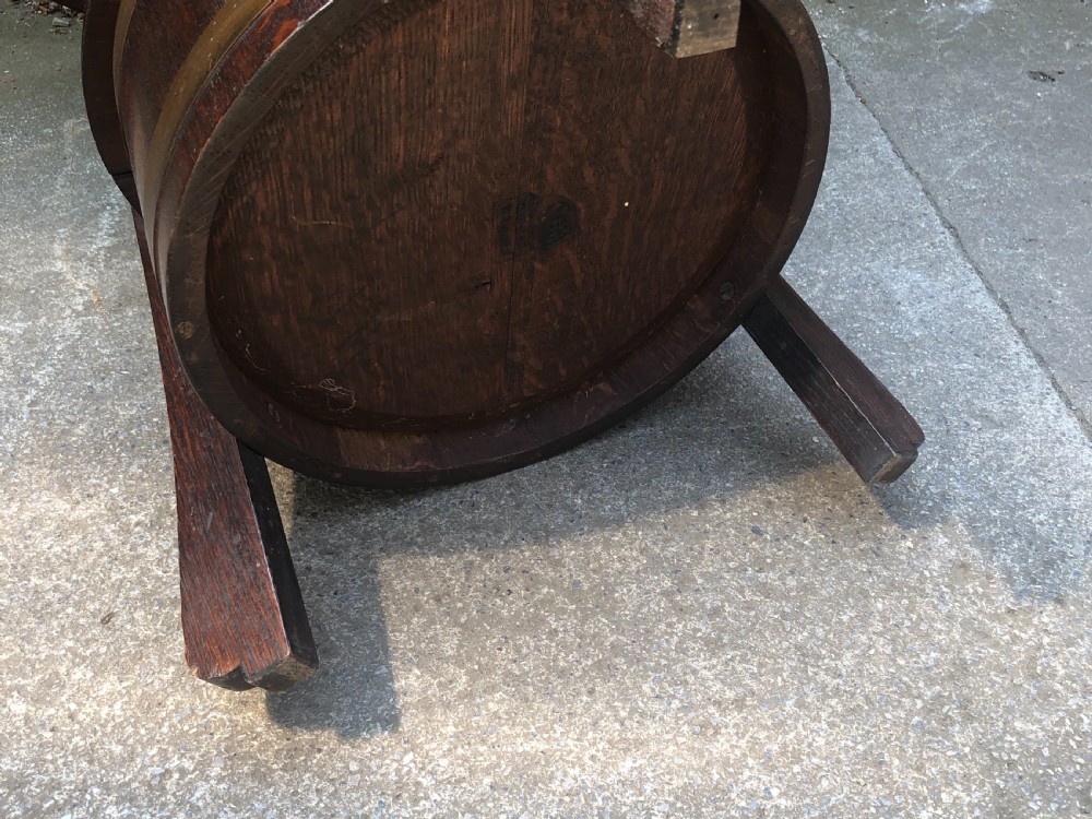 Edwardian  arts and crafts table with coopered barrelled lidded base  View III