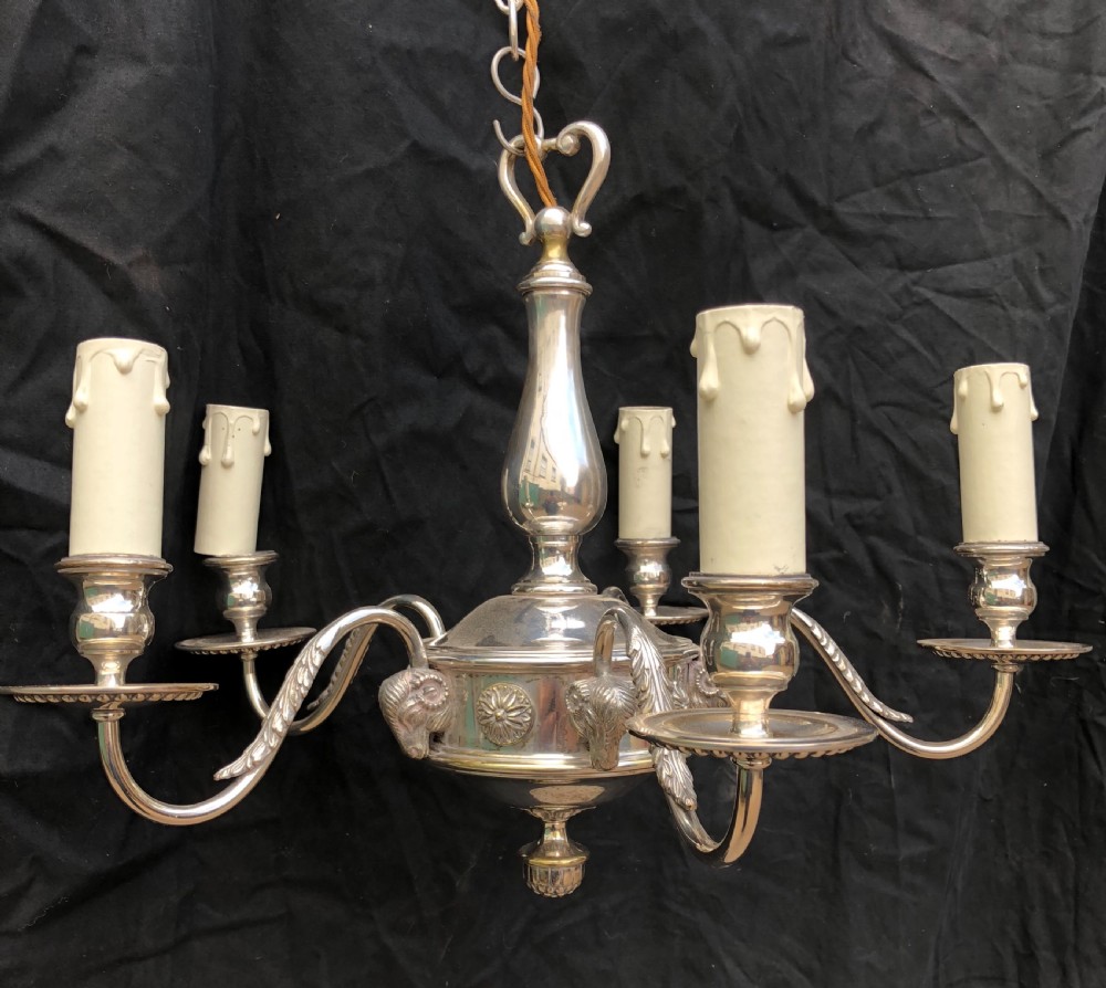 Edwardian silver plated ceiling light and four matching wall lights 