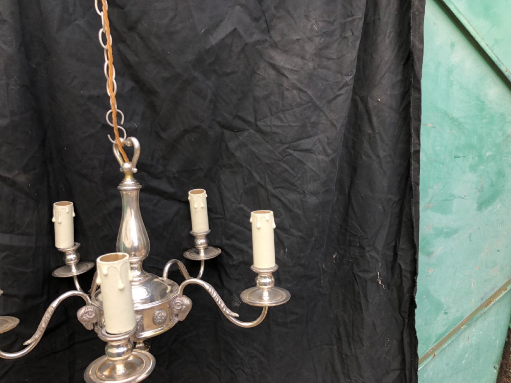 Edwardian silver plated ceiling light and four matching wall lights  View III