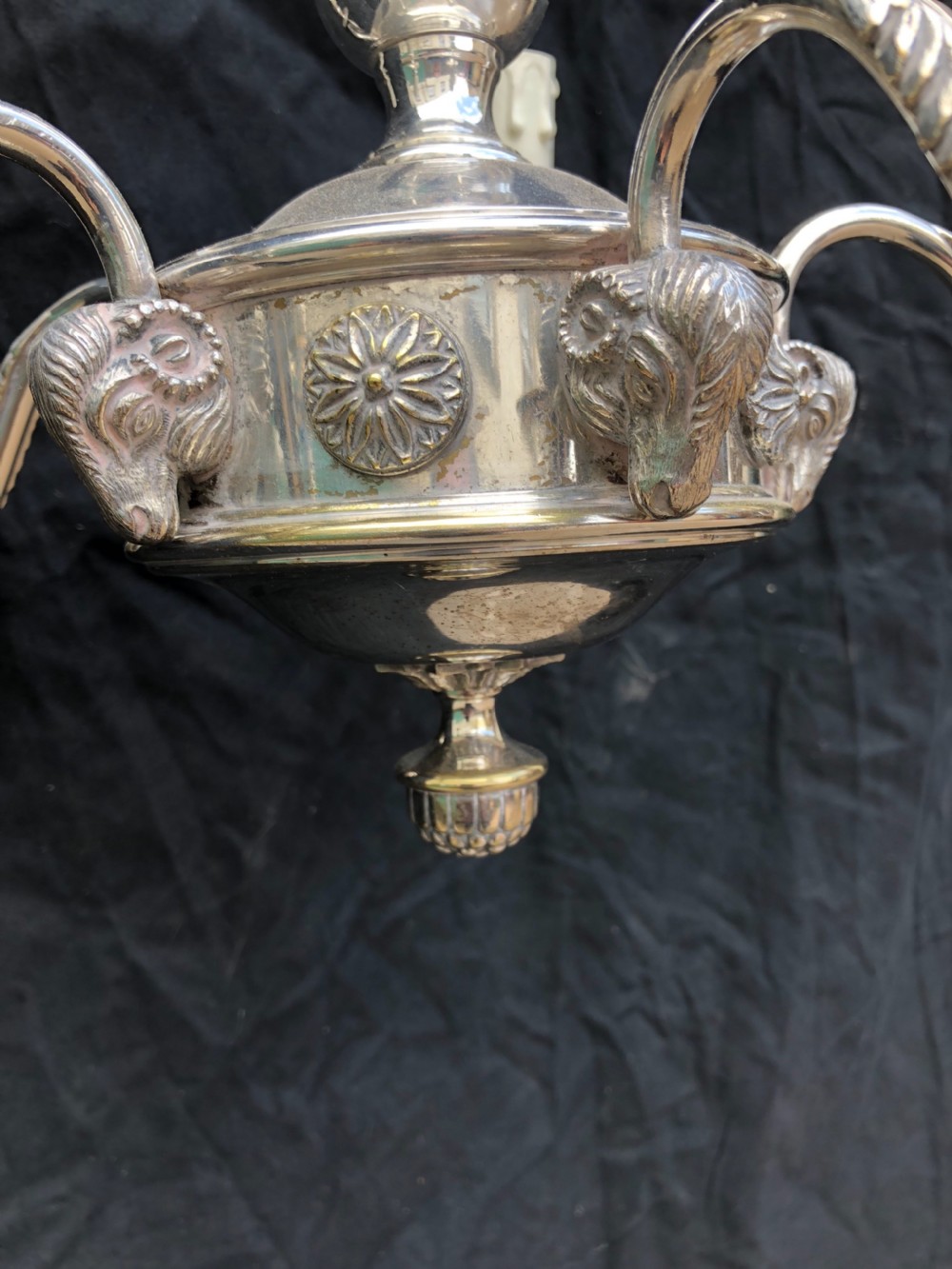 Edwardian silver plated ceiling light and four matching wall lights  View V