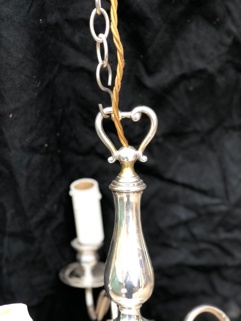 Edwardian silver plated ceiling light and four matching wall lights  View VI