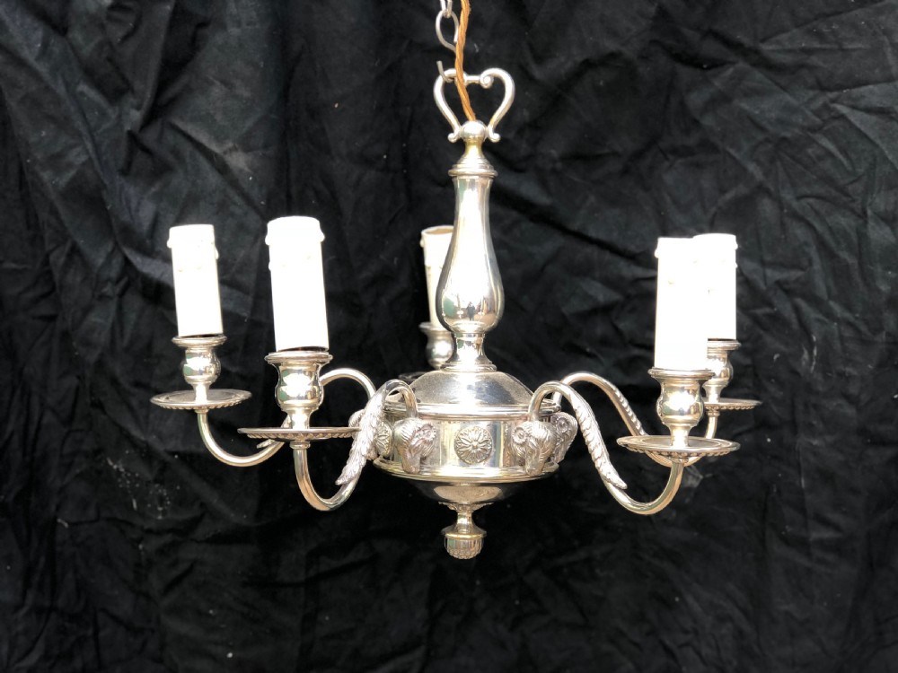 Edwardian silver plated ceiling light and four matching wall lights  View VIII
