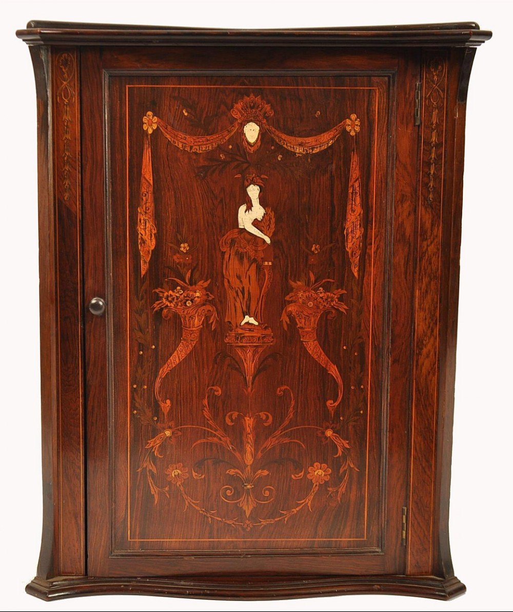 C19th rosewood marquetry and bone inlaid corner cabinet