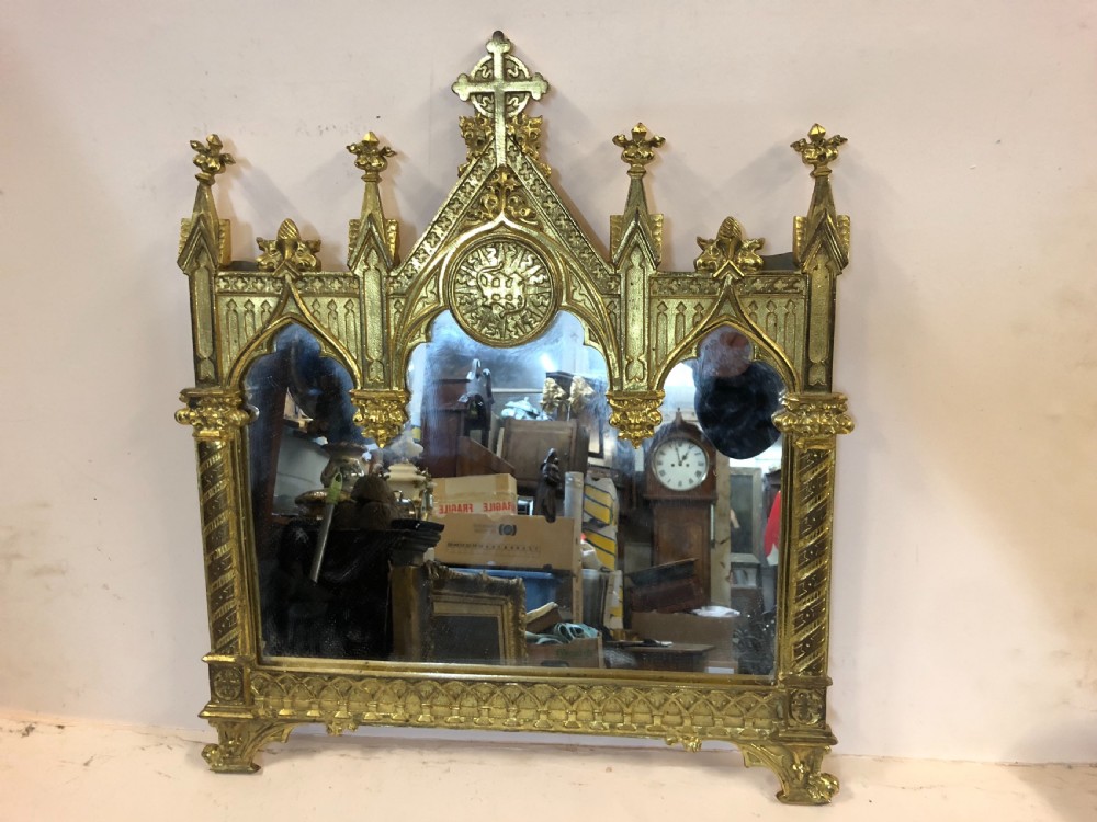 C19th Gothic mirror triptych in gilded bronze  View II