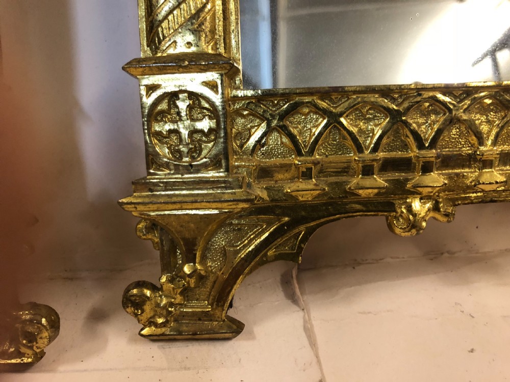 C19th Gothic mirror triptych in gilded bronze  View V