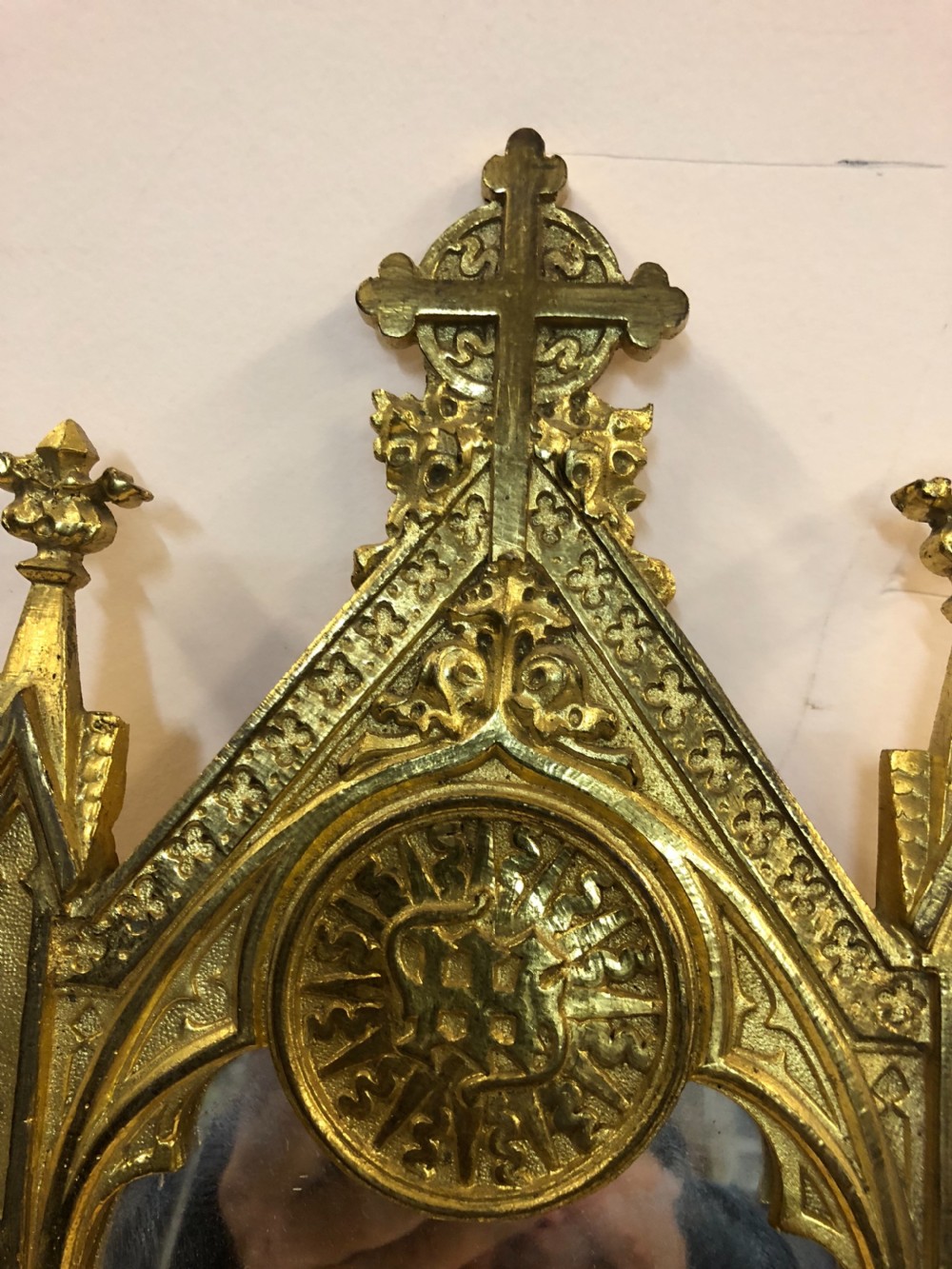 C19th Gothic mirror triptych in gilded bronze  View VII
