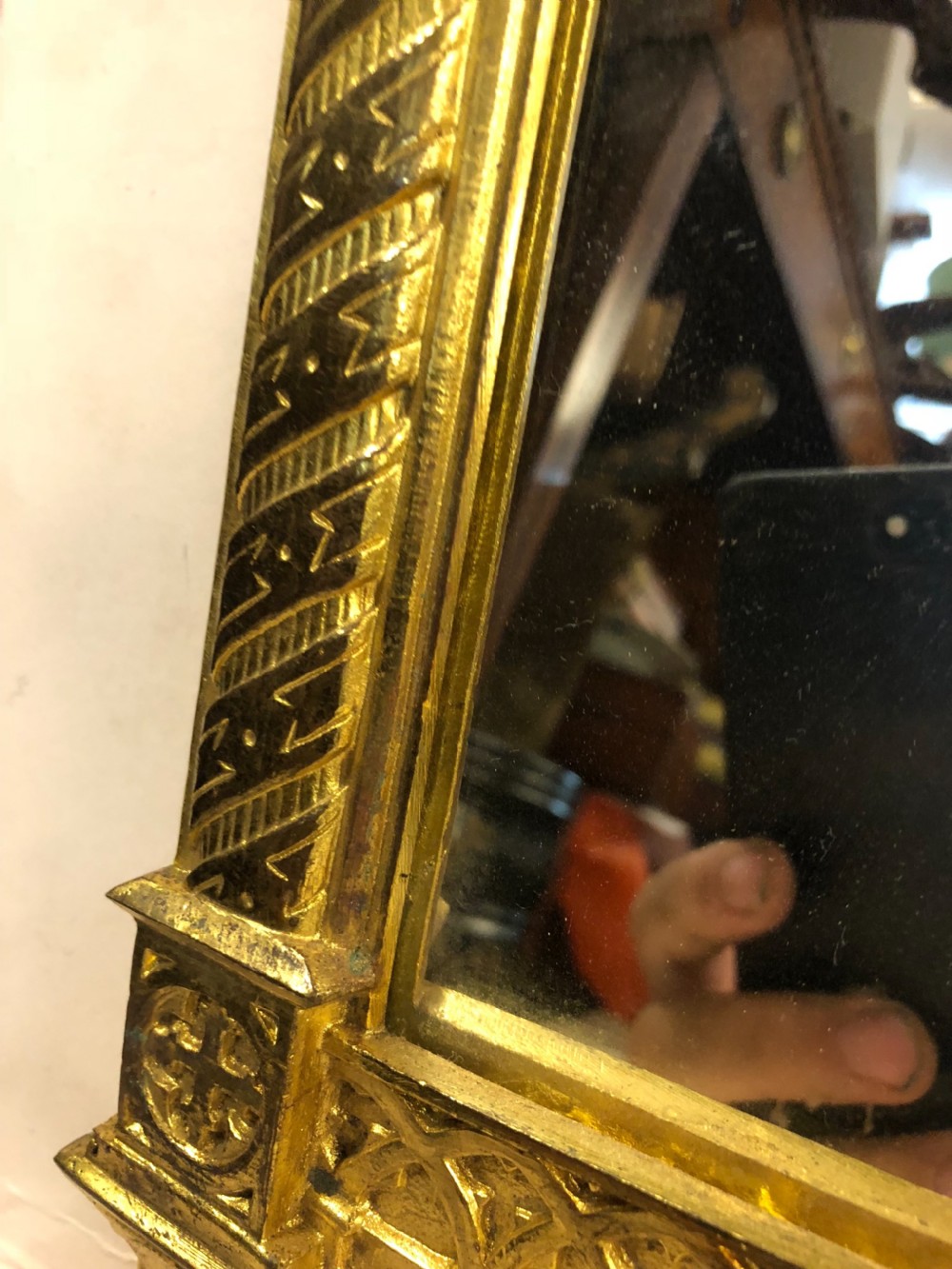 C19th Gothic mirror triptych in gilded bronze  View VIII
