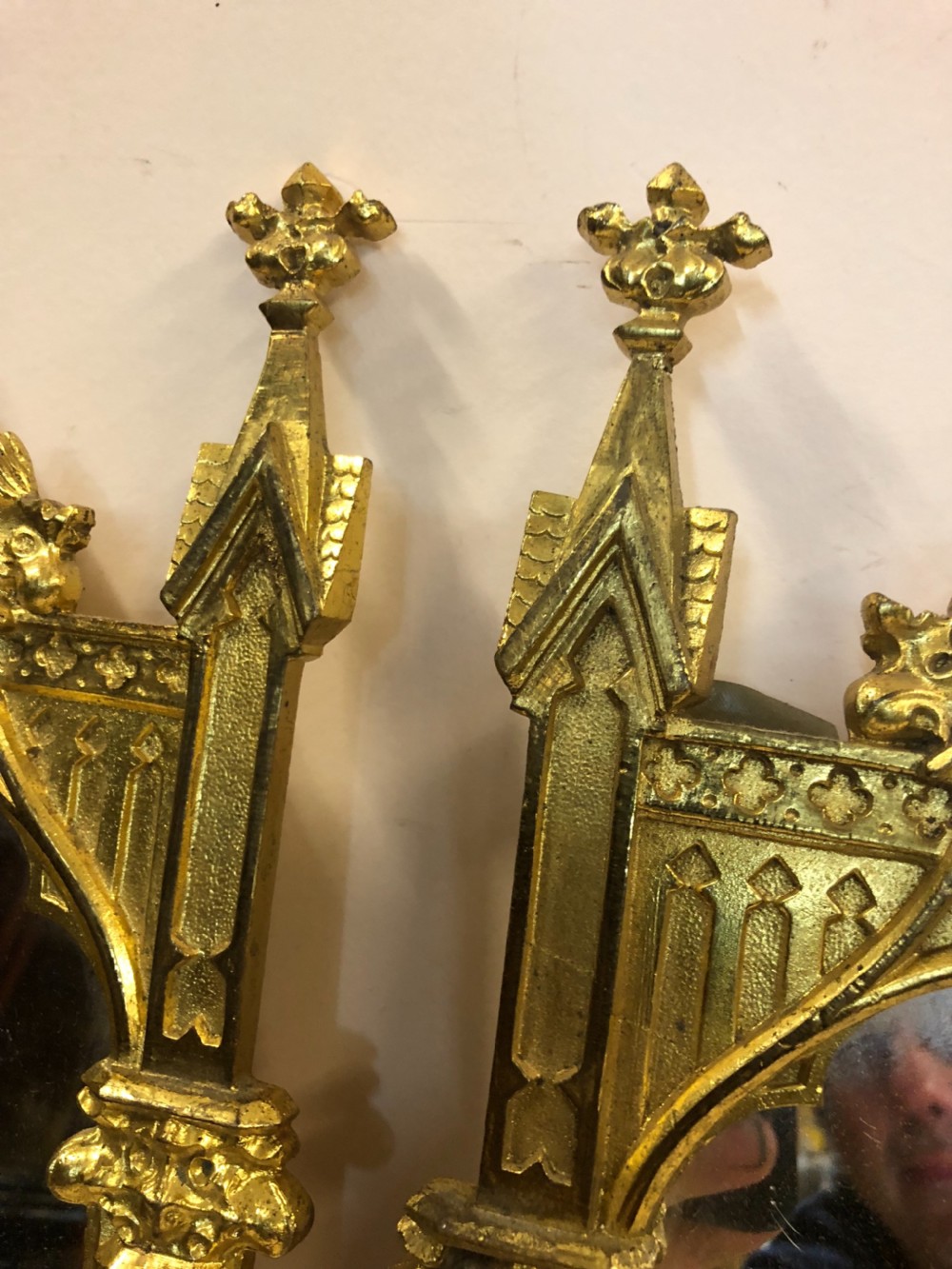 C19th Gothic mirror triptych in gilded bronze  View IX