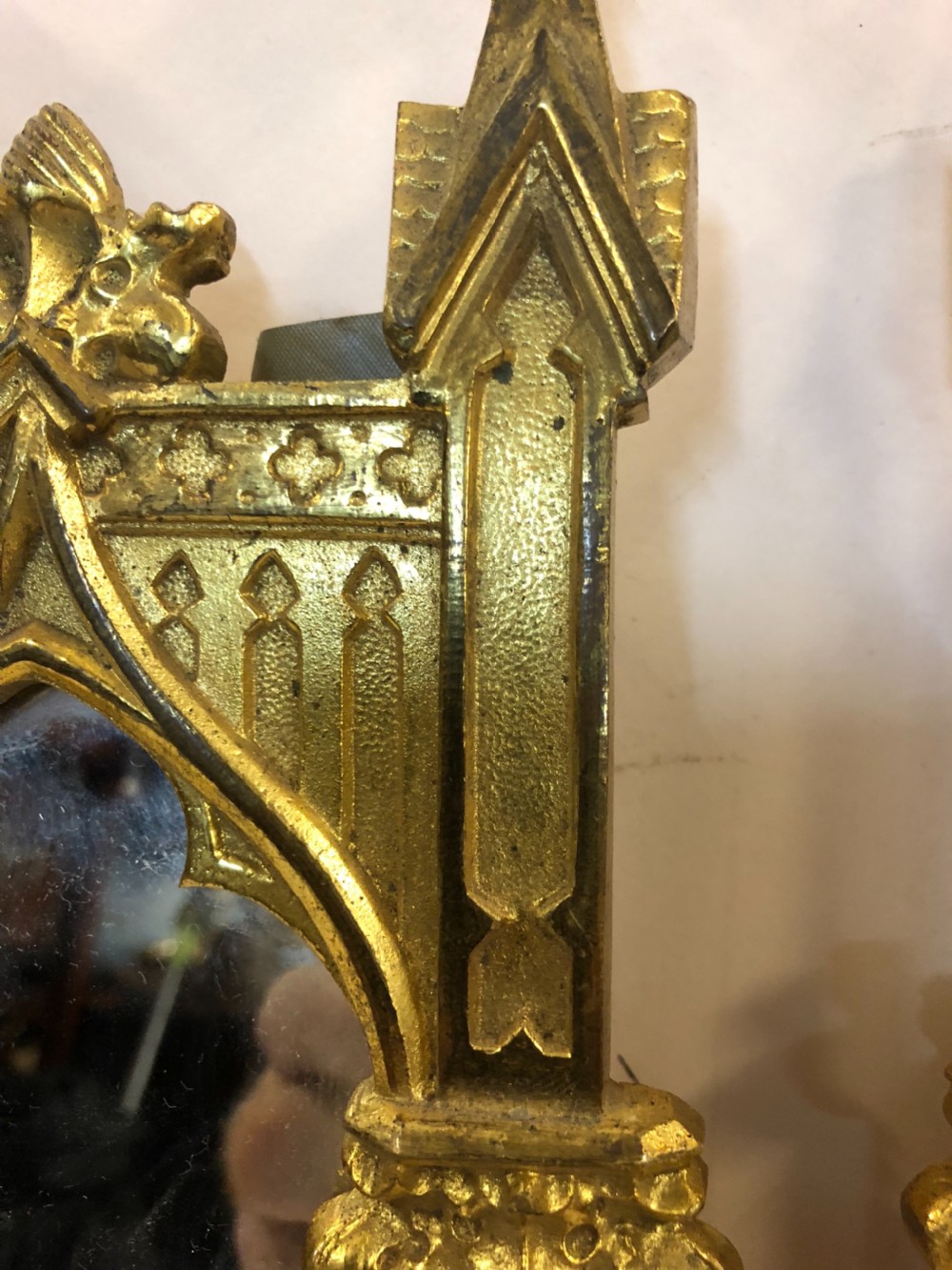 C19th Gothic mirror triptych in gilded bronze  View XI