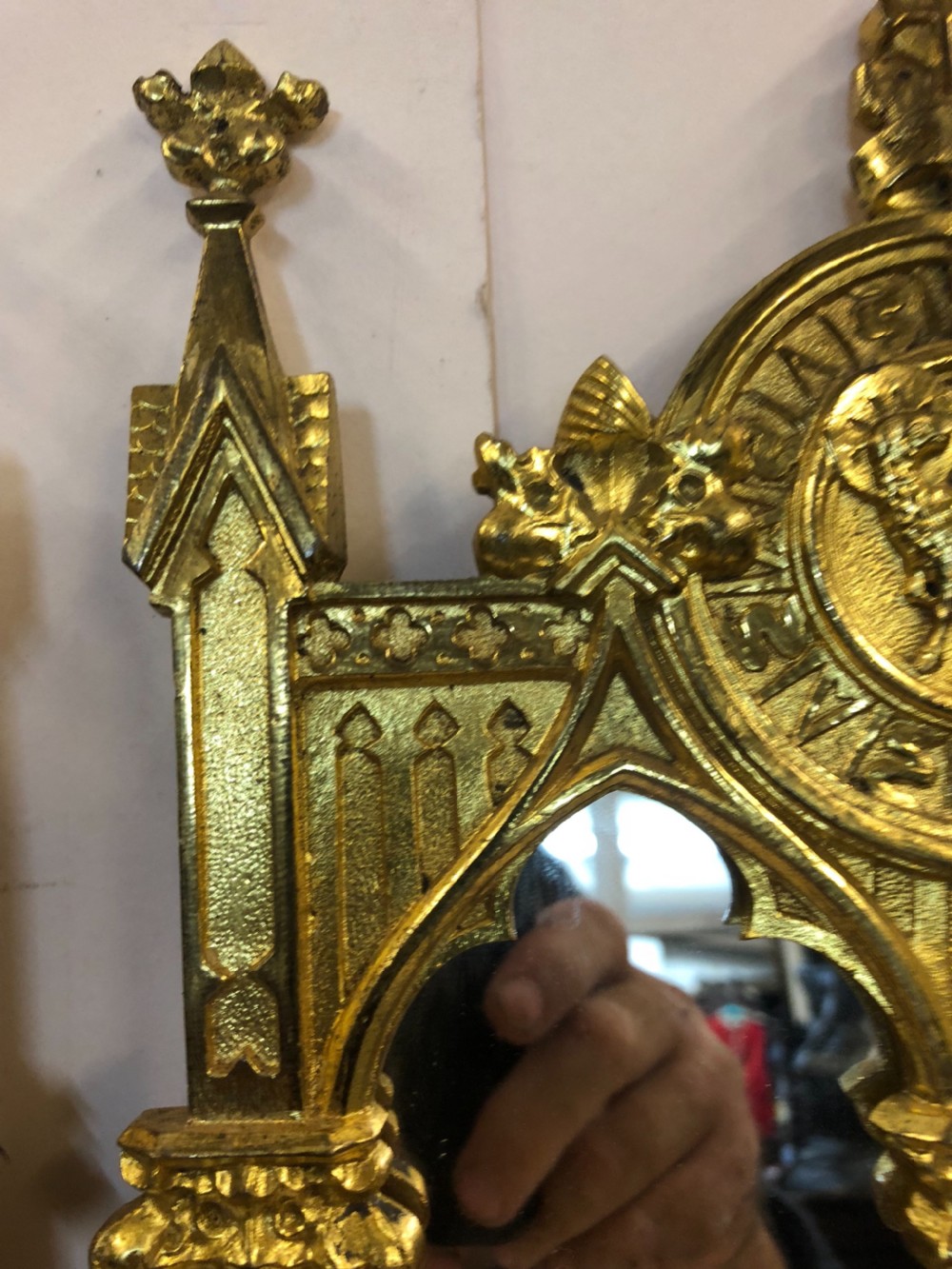 C19th Gothic mirror triptych in gilded bronze  View XII