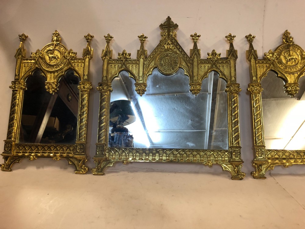 C19th Gothic mirror triptych in gilded bronze  View XIII